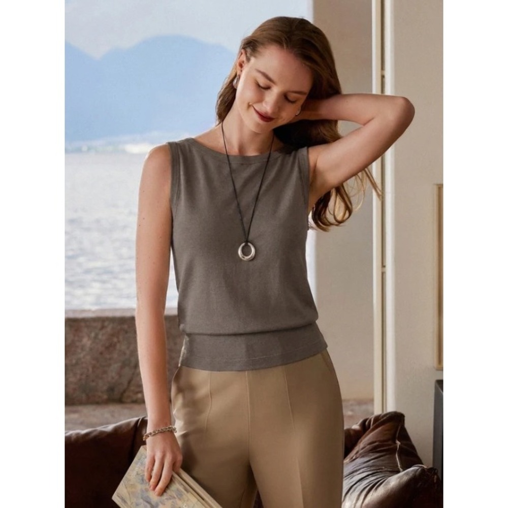 OGL Milk Chocolate Brown Cotton Linen Silk Blend Tank Top Size Medium NWT